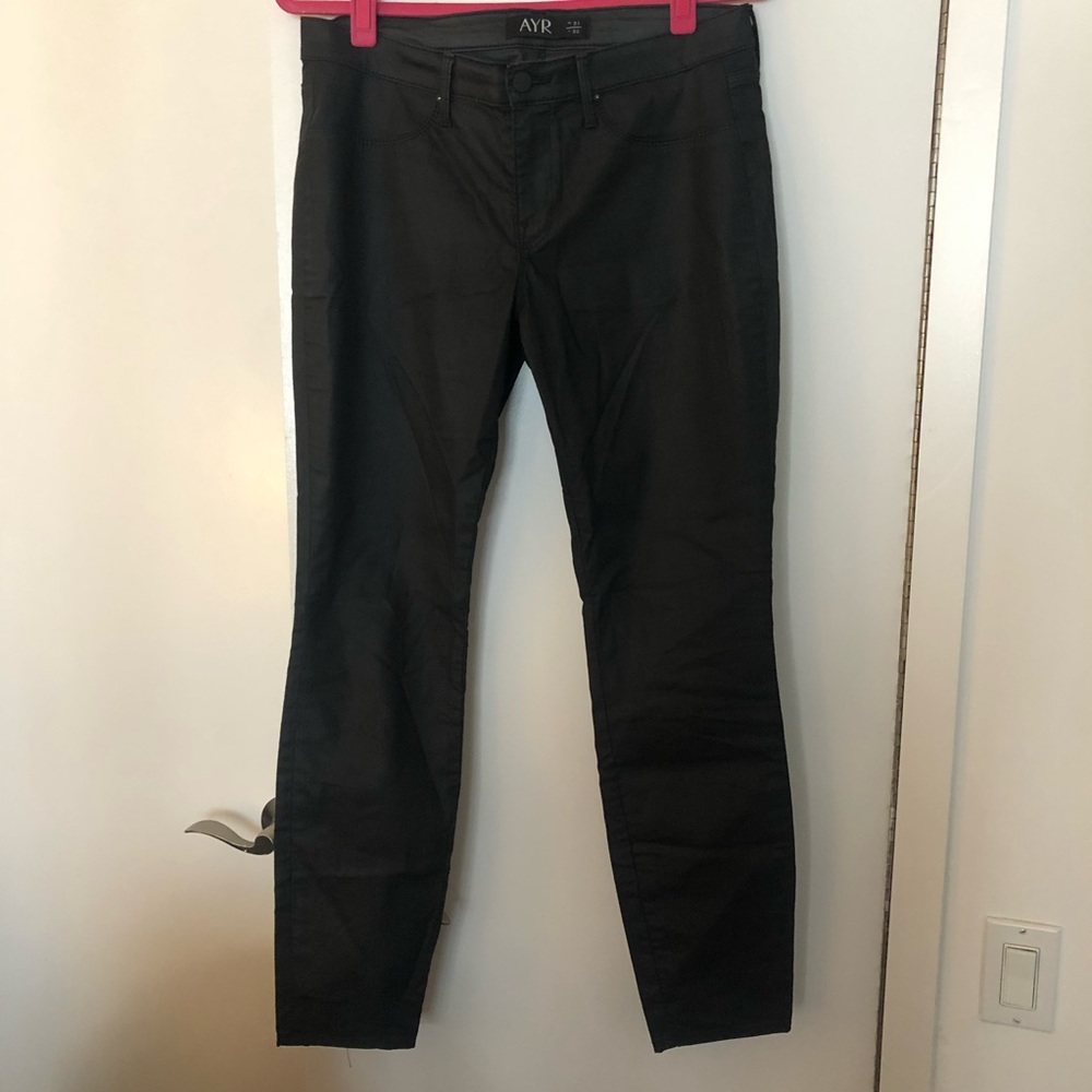 Black wax jeans by AYR. Size 31’ waist, 30” length.